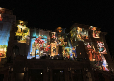 Daniel Canogar presents Amalgama el Prado on the facade of the Museo del Prado