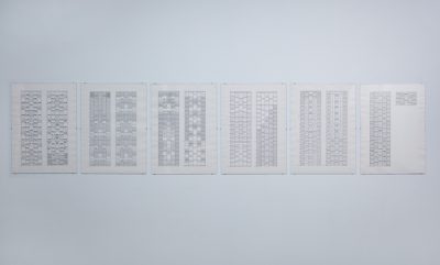 Beryl Korot
Text and Commentary, 1976-77
Six pictographic video notations, on Photostat paper.
22 x 16 in / 56 x 41 cm, each