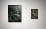 Installation view of Clement Valla, Scanners , bitforms gallery SF, 2022. From left to right: Daffodils, West Hartford, CT [30x40 version], 2020; and, #53 Overgrowth, 2022. Both from the series Point Cloud Gardens .