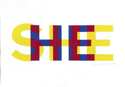 Gary Hill SHE/HE (gated pronouns #5), 2023 Silkscreen on Rives BFK paper 29 x 41 in / 73.7 x 104.1 cm Edition of 5, 2 AP